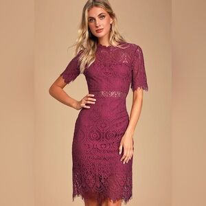 Lulus Remarkable Burgundy Sheer Lace Short Sleeve Dress 2 for $20